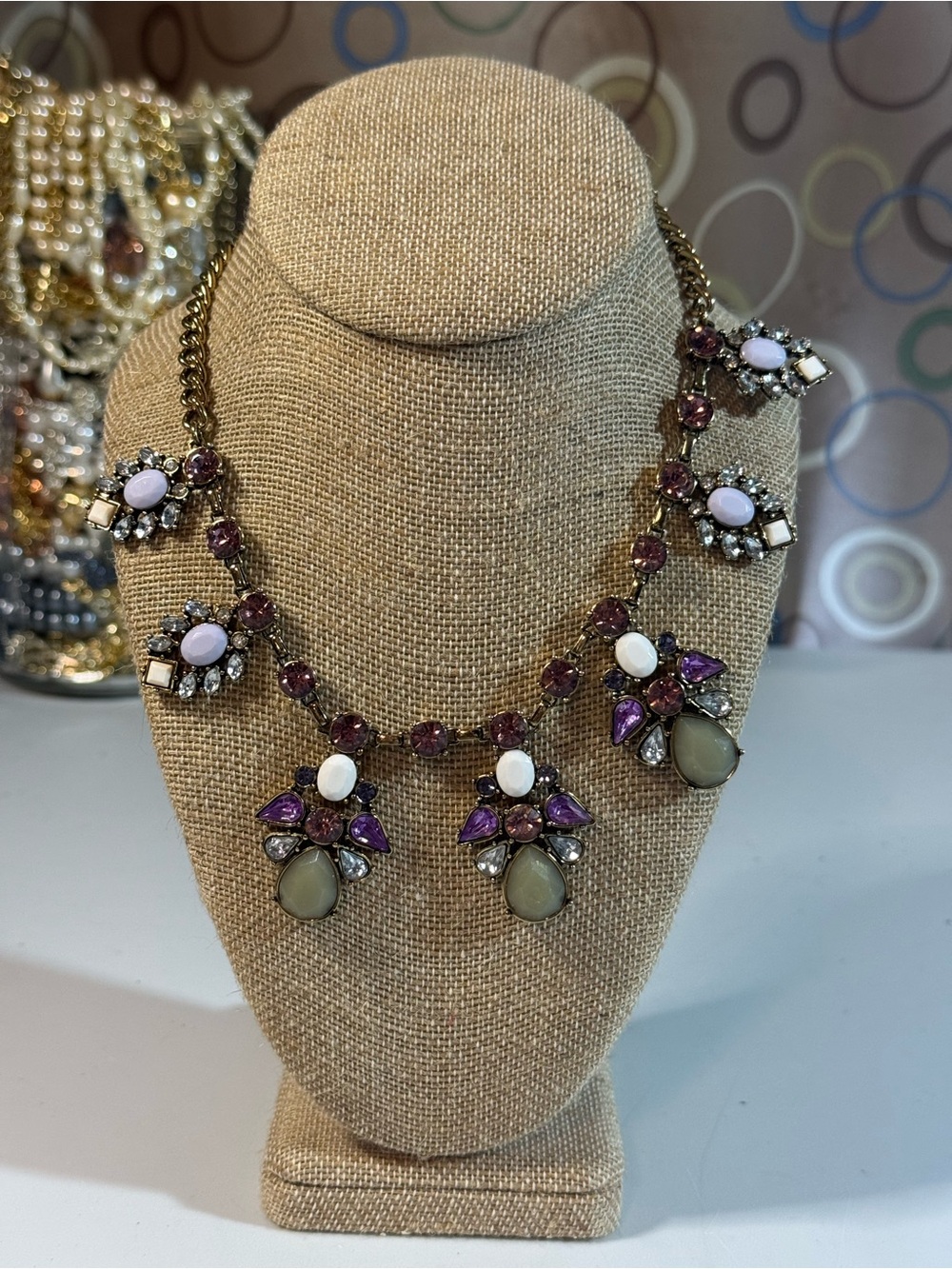 Y2K Vintage Lulu Avenue Statement Floral Drop Necklace in Purple Hues V12